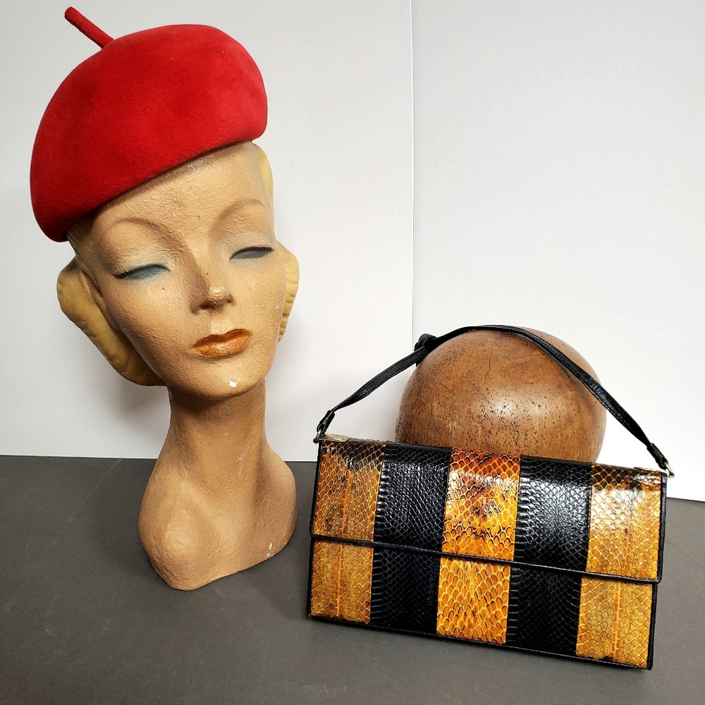 Vintage Snakeskin Colour Block Evening Purse Bag & Wallet - Picture 2 of 8